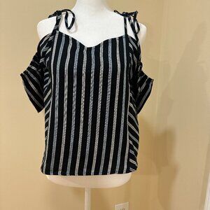 NWT Moon River Off Shoulder Blouse Size M Black Blue White Stripe Boho Top